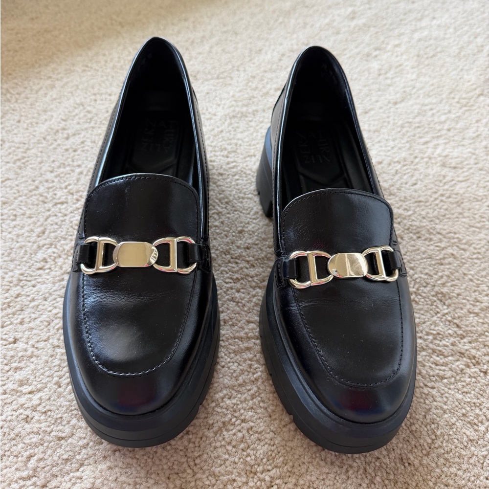 Naturalizer Black Loafers with Gold Chain Accent